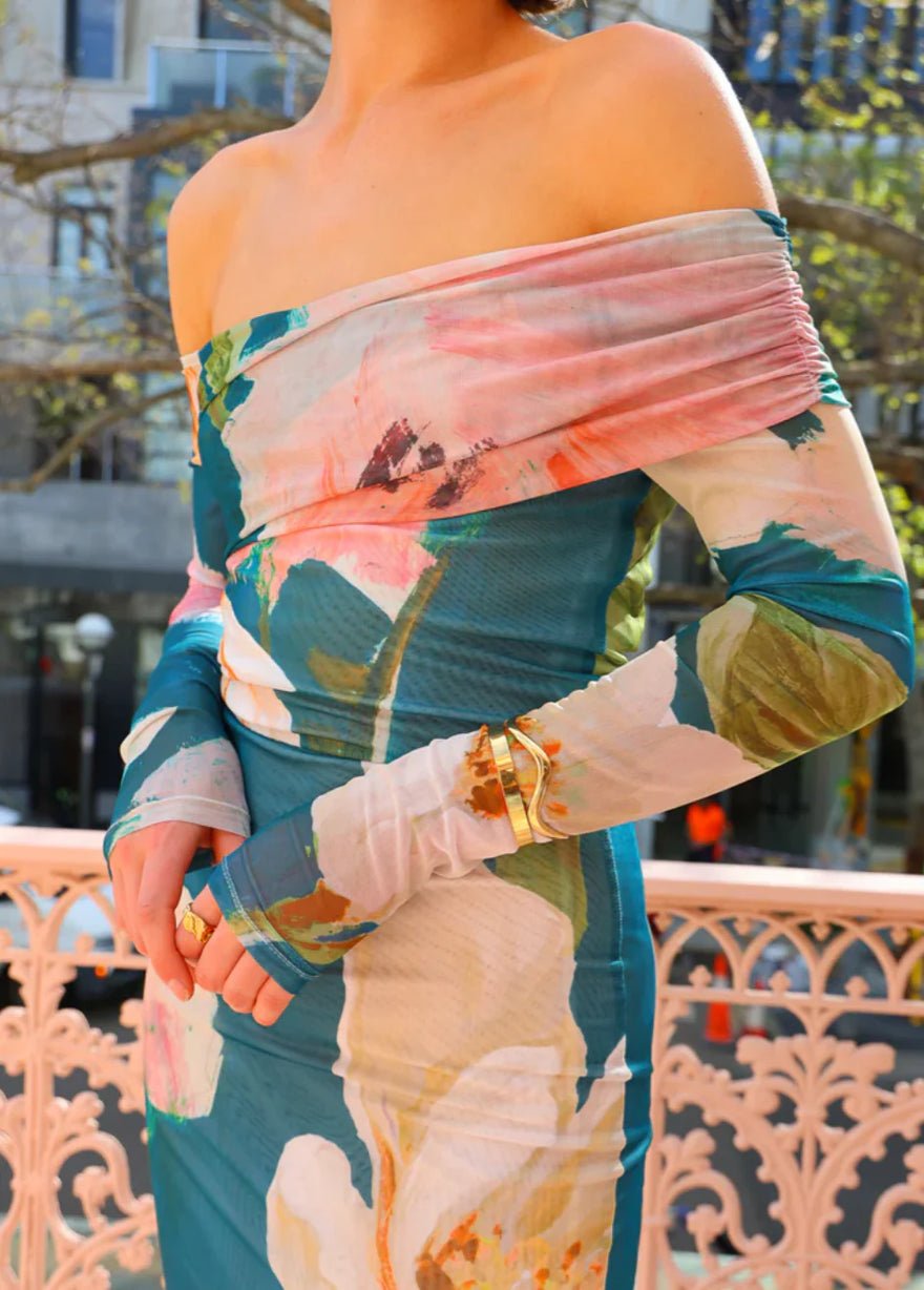 By Nicola Paloma Off Shoulder Mesh Maxi Dress photo 3