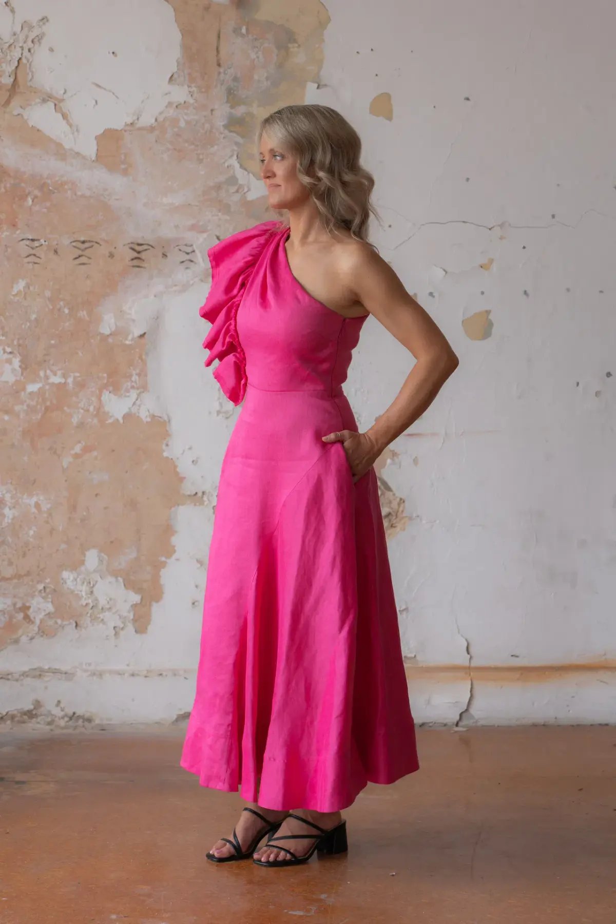 Aje Bonjour Asymmetric A-line Midi Dress Fuchsia Pink Size 8 photo 2