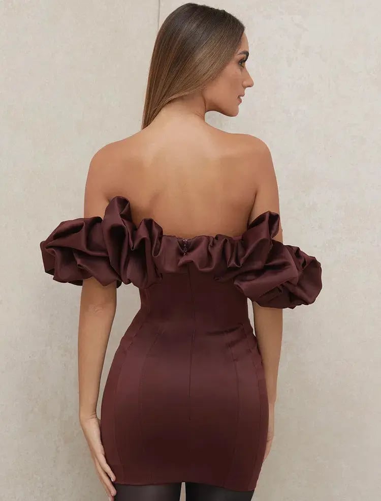 House of CB Selena Satin Ruffle Strapless Mini Dress Brown Size M / Au 10 photo 6