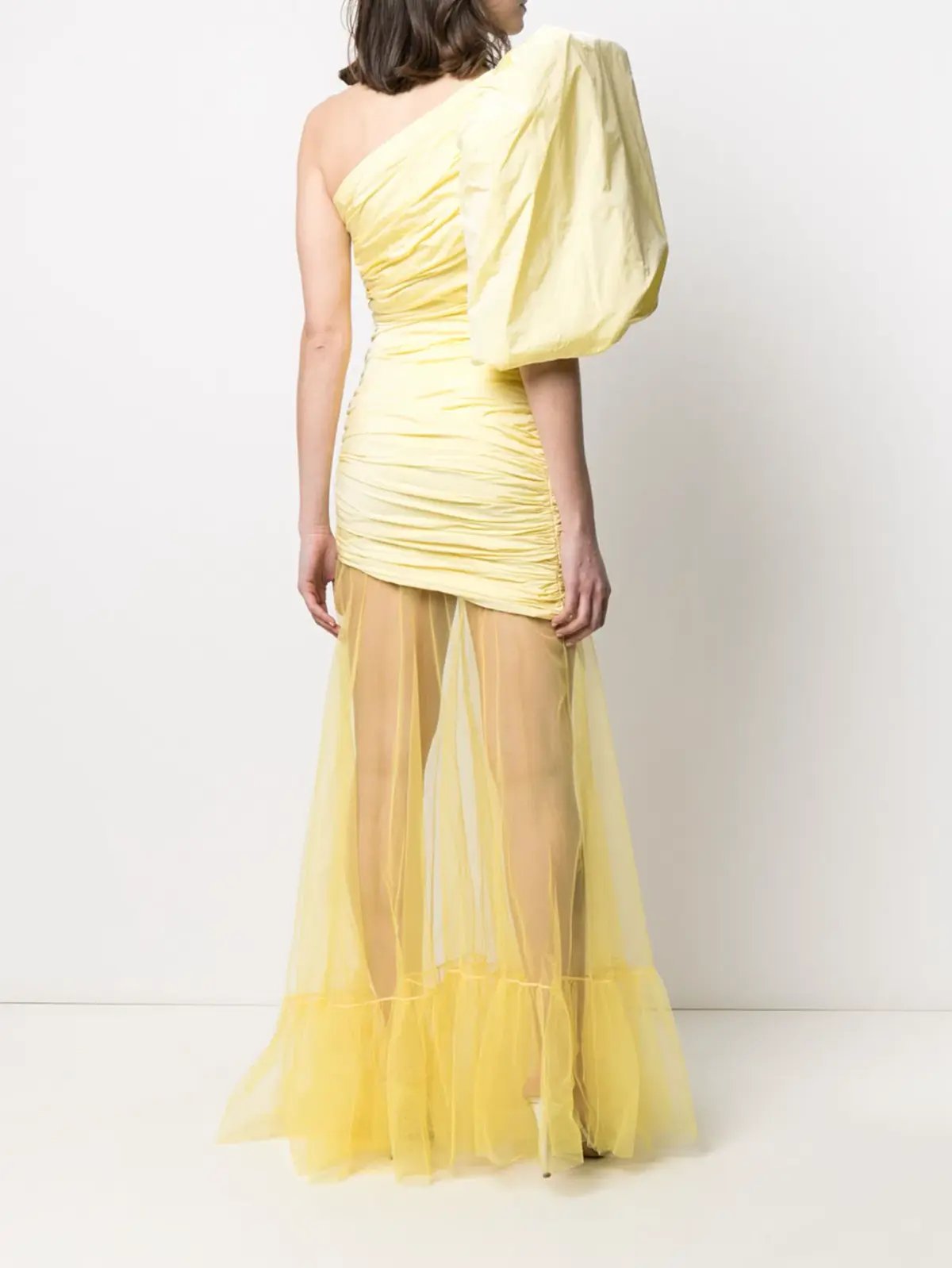 Giuseppe Di Morabito Ruched One-sleeve Tulle Gown Yellow Size 8 photo 2
