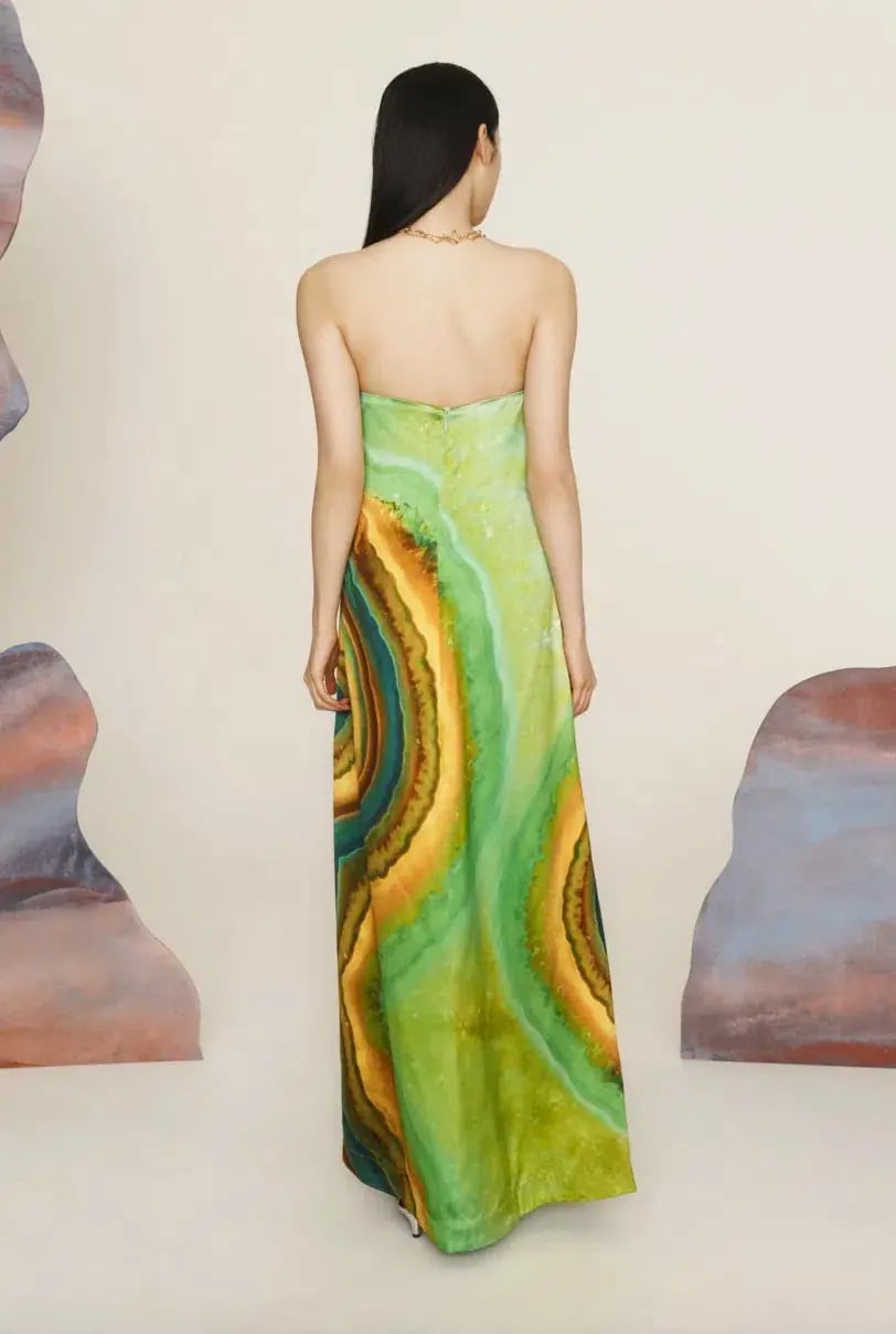 Alémais Iris Maxi Strapless Gown Green Print Size 16 photo 3