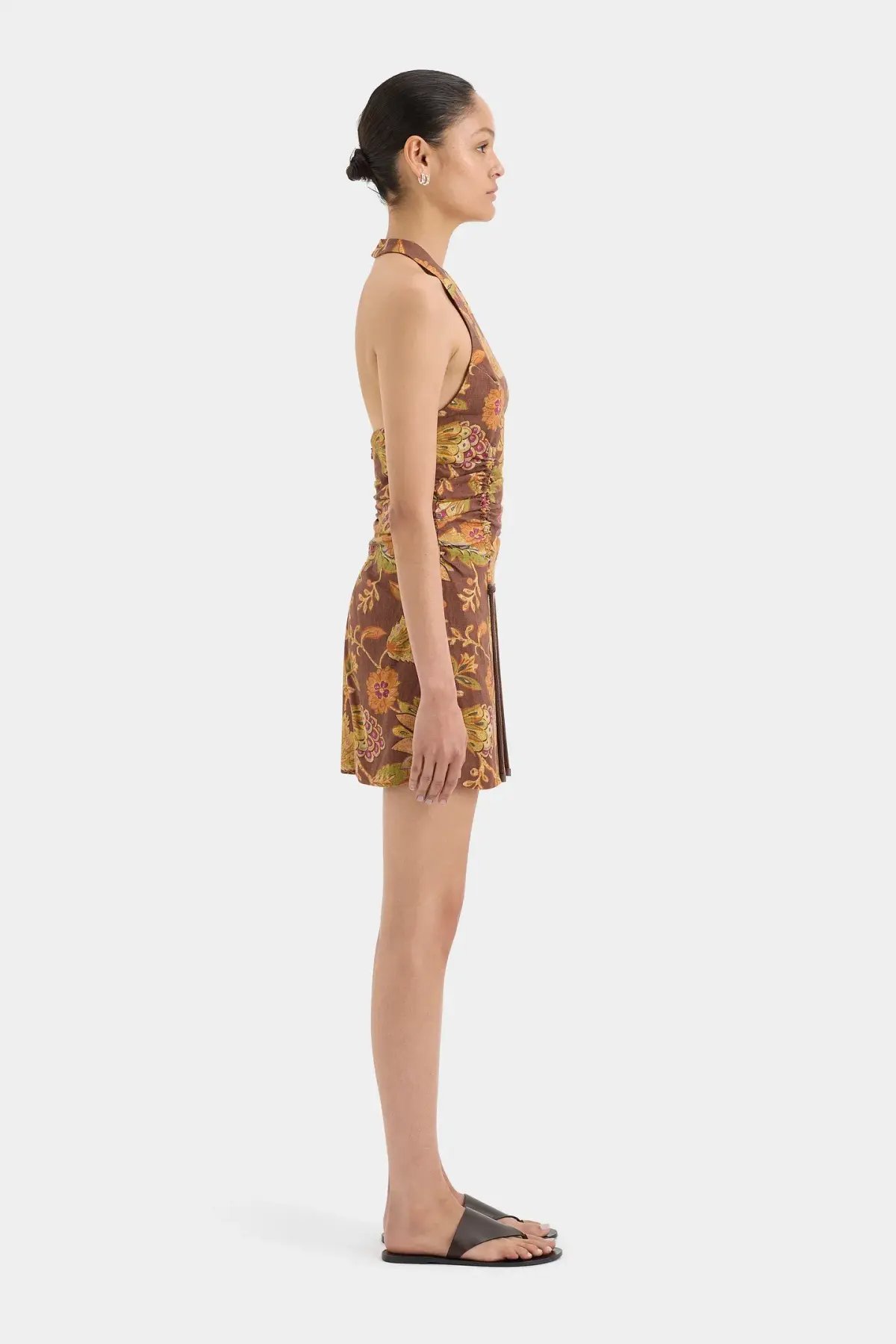 Sir The Label Josefina Corded Halter Dress Brown Multi Size 2/ AU 10 photo 2