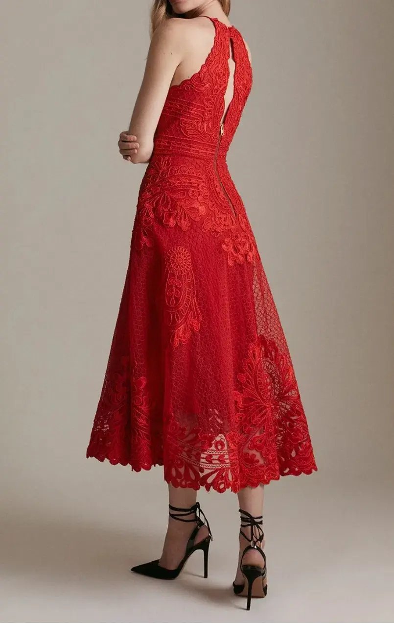 Karen Millen structured applique halter maxi dress Red Size AU 10 photo 2