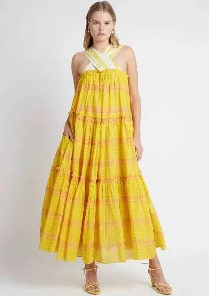 Aje Wilderness Tiered Maxi Dress Yellow Size AU 6 / US 2 photo 5