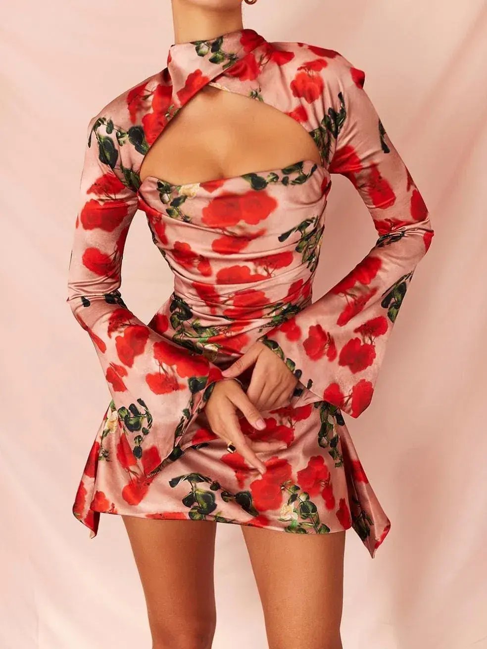 House of CB Toira Draped Corset Mini Dress Rose Print Size 4 photo 2