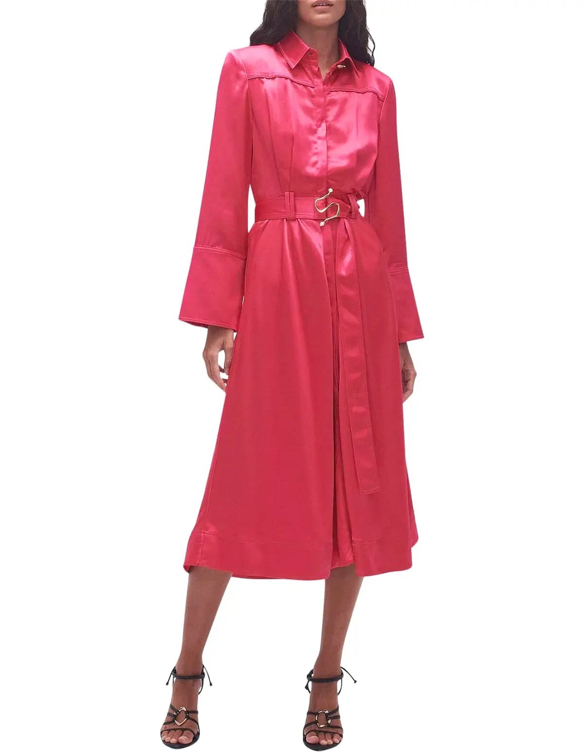 Aje Echo Belted Midi Shirt Dress Hot Pink Size 10 photo 2