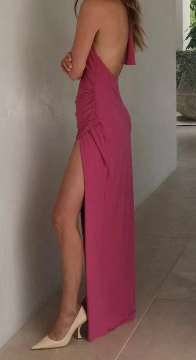 With Harper Lu V-Neck Halter Maxi Dress Fuchsia Size XS / AU 6 photo 4