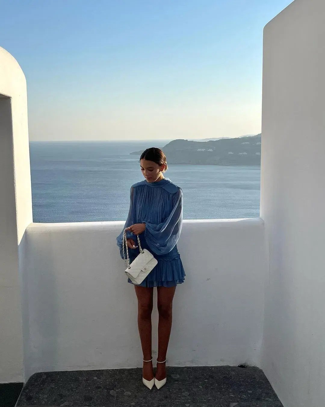 Shona Joy Noemi Long Sleeve Ruched Mini Dress Ocean Blue Size 8 photo 2