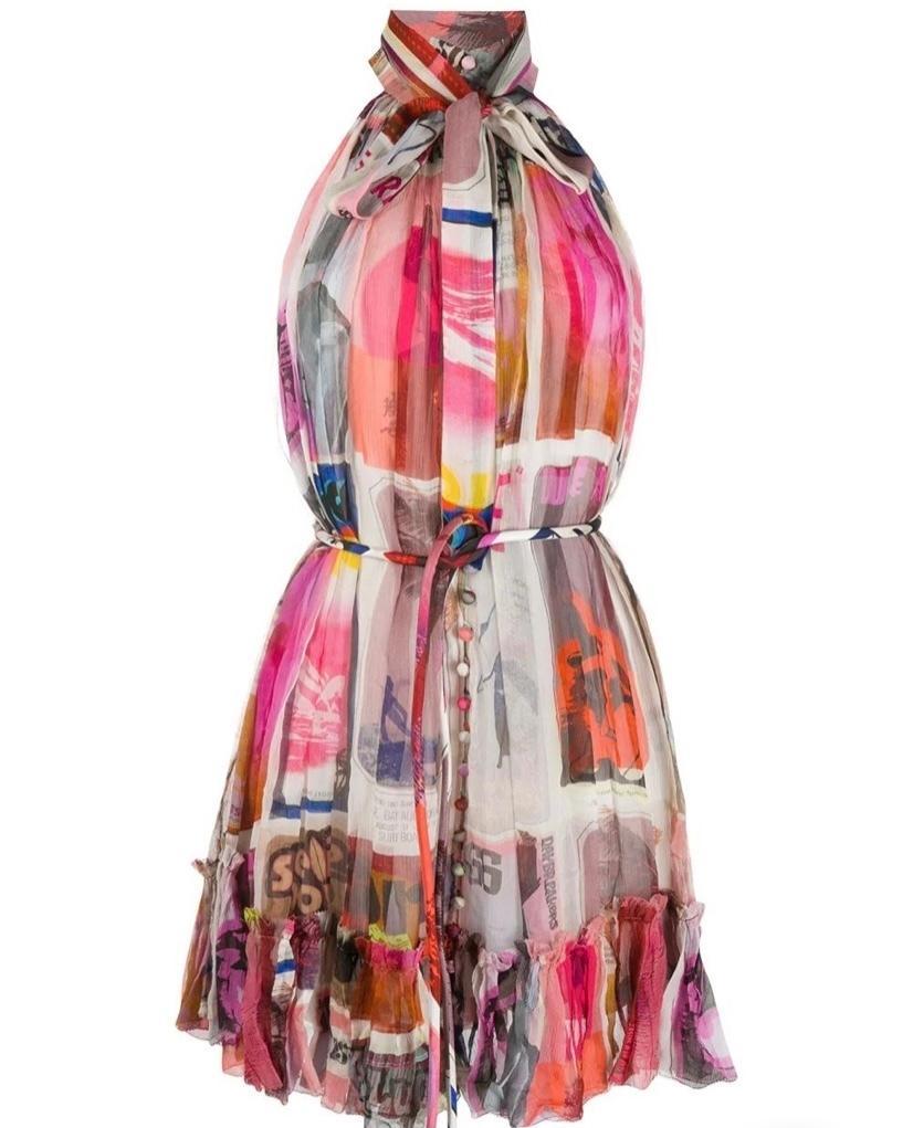 Zimmermann Wavelength High Collar Sleeveless Mini Dress Multi Size 8 photo 4