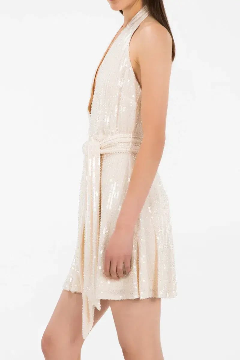 Misha Tia Embellished Dress Cream Sequin Size M photo 3