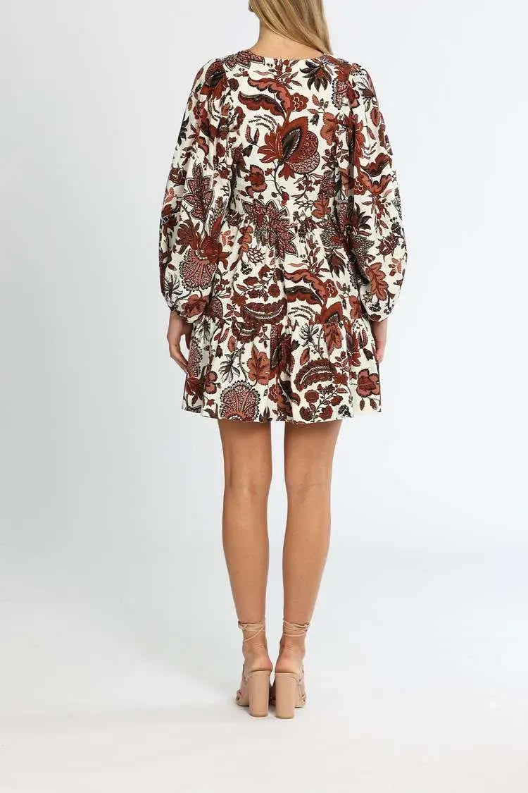 Shona Joy Catalina Plunged Balloon Sleeve Mini Dress Floral Print Size 10 photo 3