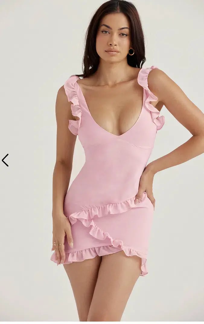 House Of Cb Tania Ruffle Mini Dress Pink Quartz Size 6 photo 2