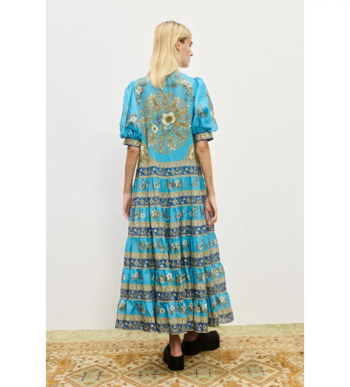 Alemais Cassie Tiered Midi Dress Blue Floral Size AU 8 photo 3
