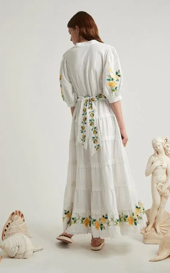 Alemais Rosa Embroidered Cotton-linen Maxi Dress White Size 12 photo 4