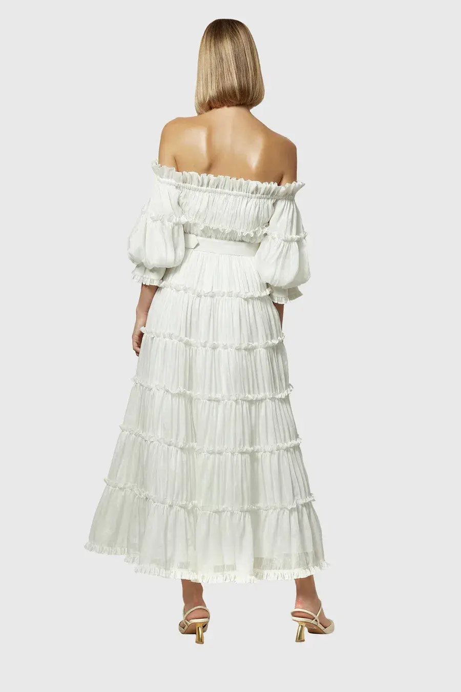 Leo Lin Luminous Silk Linen Dress in White Size AU 12 photo 2