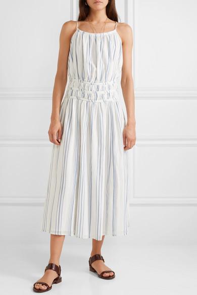 Frame Shirred Striped Cotton Voile Midi Dress Print Size 6 photo 2