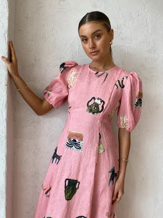 Alemais Cleo Midi Dress in Pink Size AU 12 photo 5