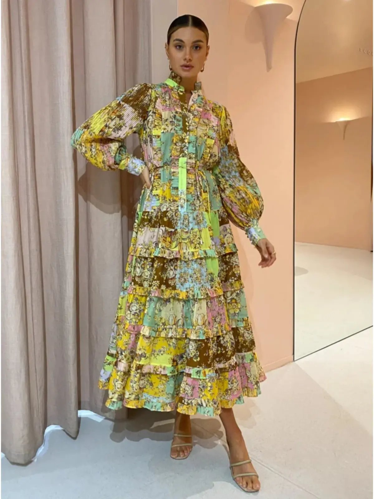 Alemais Matilde Pleat Shirt Dress In Multi Size AU 12 photo 2