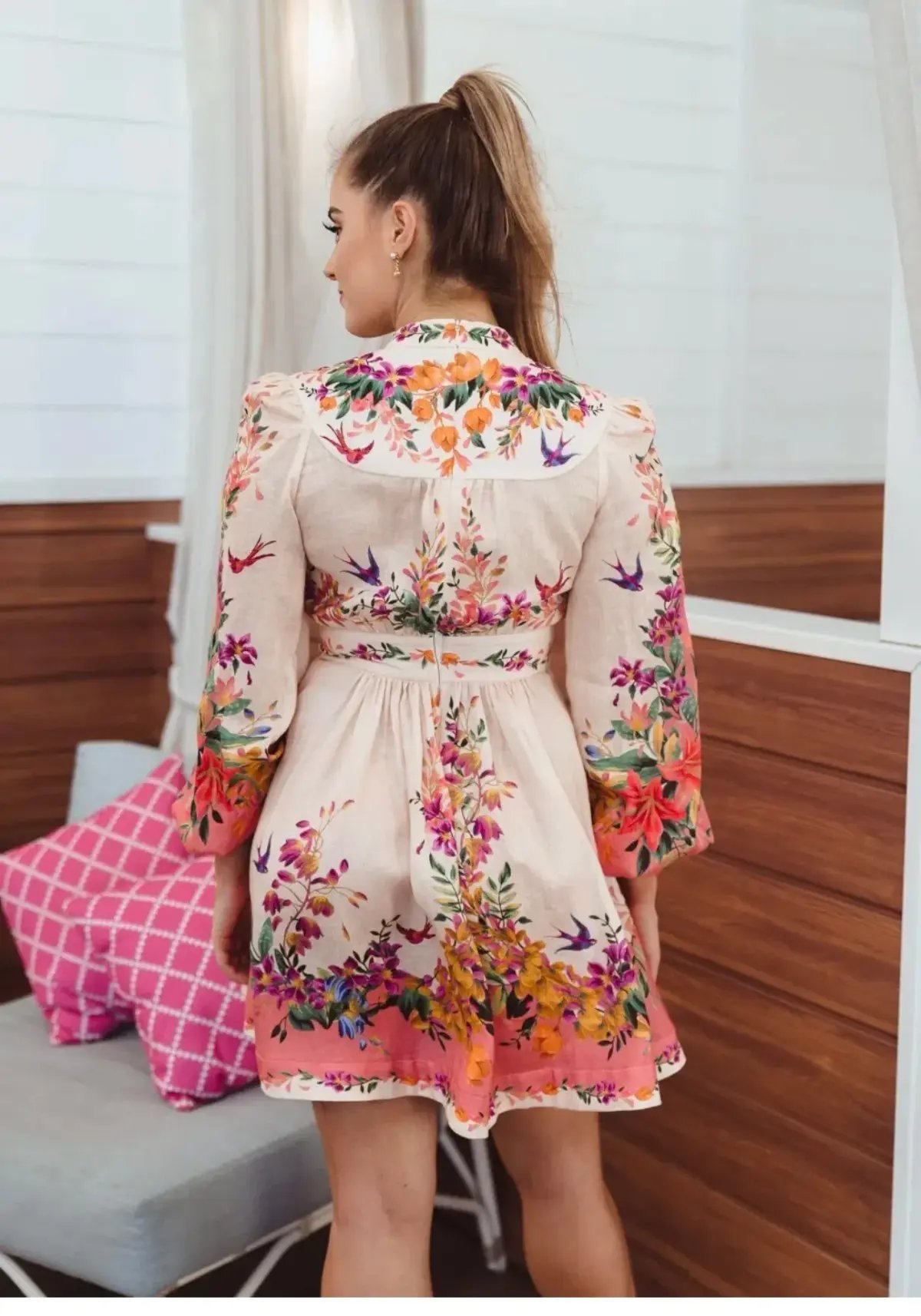 Zimmermann Tropicana Plunge Mini Dress Cream Floral Size 3 / AU 14 photo 3