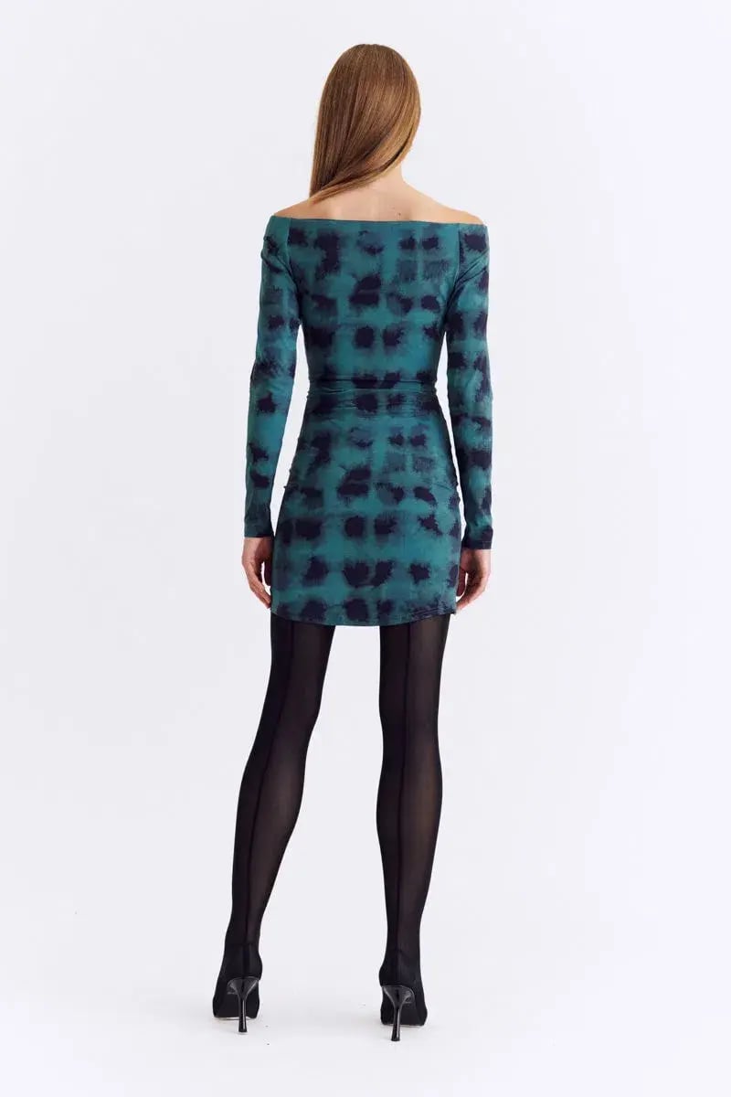 Suboo Shibori Long Sleeve Off Shoulder Dress Mini Green Size 8 photo 4