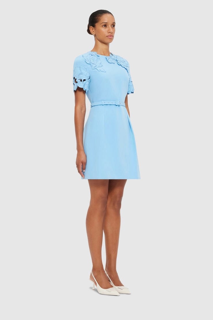 Leo Lin Aurélie Appliqué Short Sleeve Mini Dress - Cornflower Blue photo 4