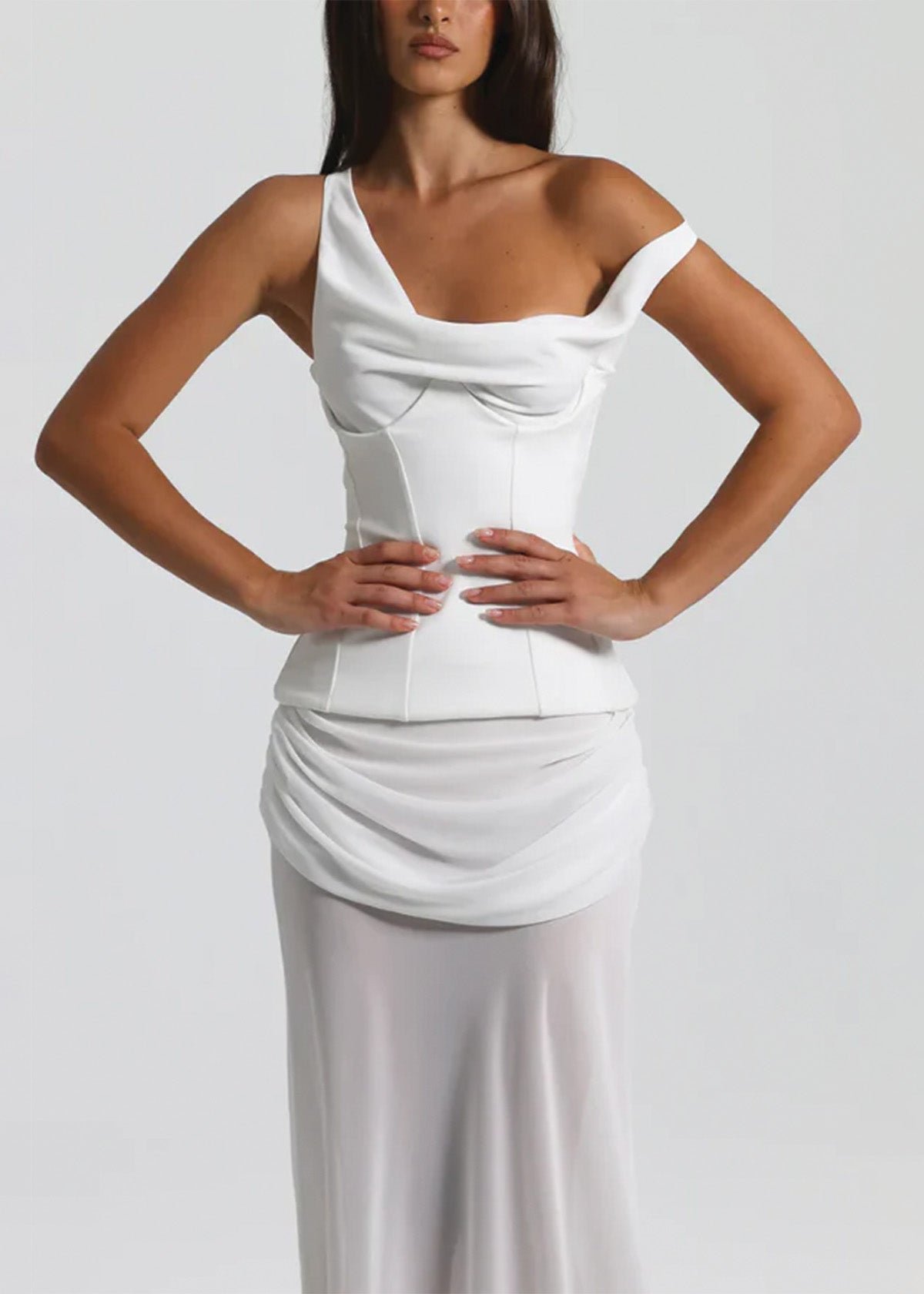 Cadence Crepe Corset Dress in White photo 2