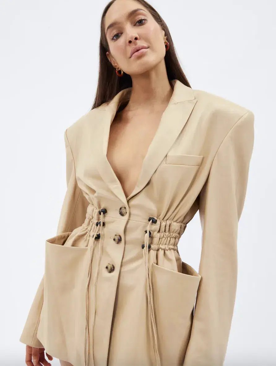 The Mannei Khazali Tailored Leather Blazer Beige Size 8 photo 4