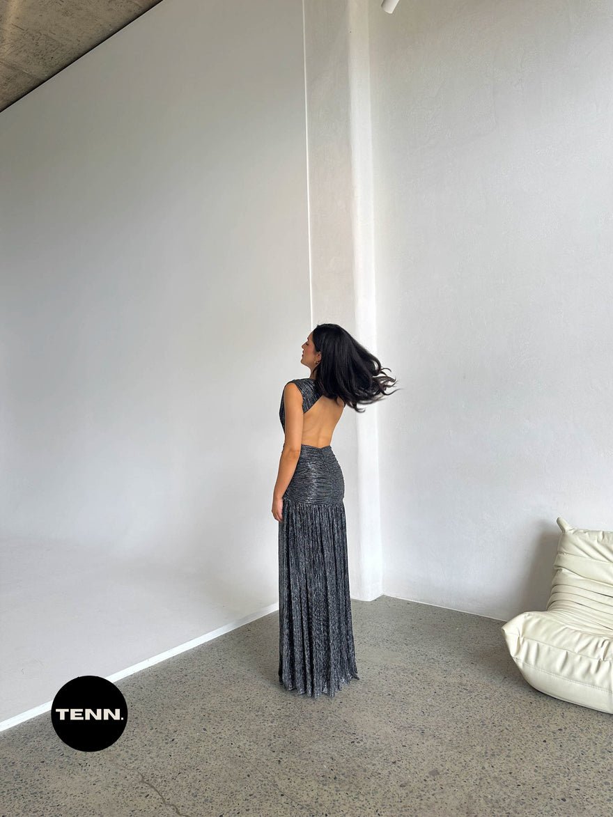 Patbo Lurex Cut Out Gown - Black Shimmer photo 2