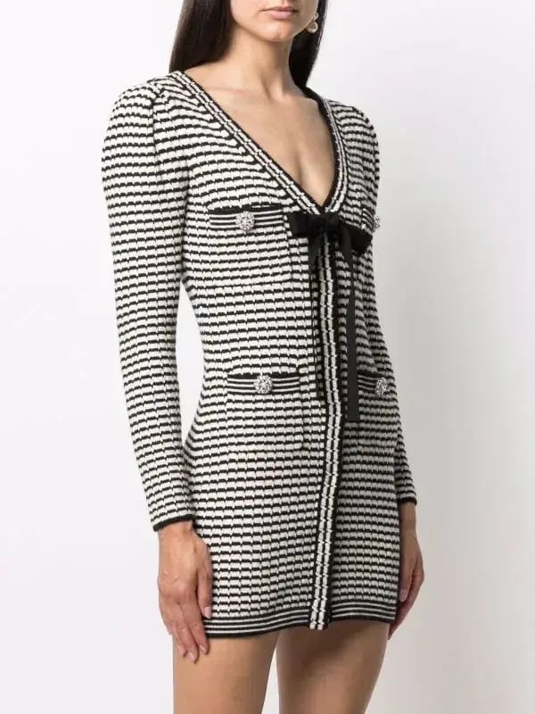Self Portrait Stripe-detail Knitted Dress Black/White Size S/Au 8 photo 2