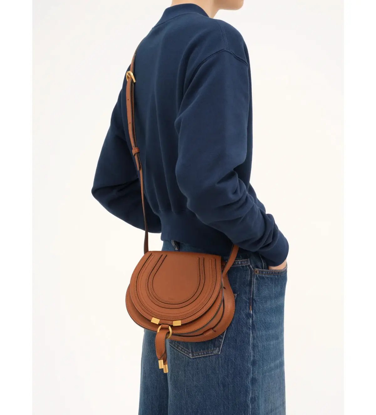 Chloe Small Marcie Saddle Bag in Grained Leather Tan photo 5