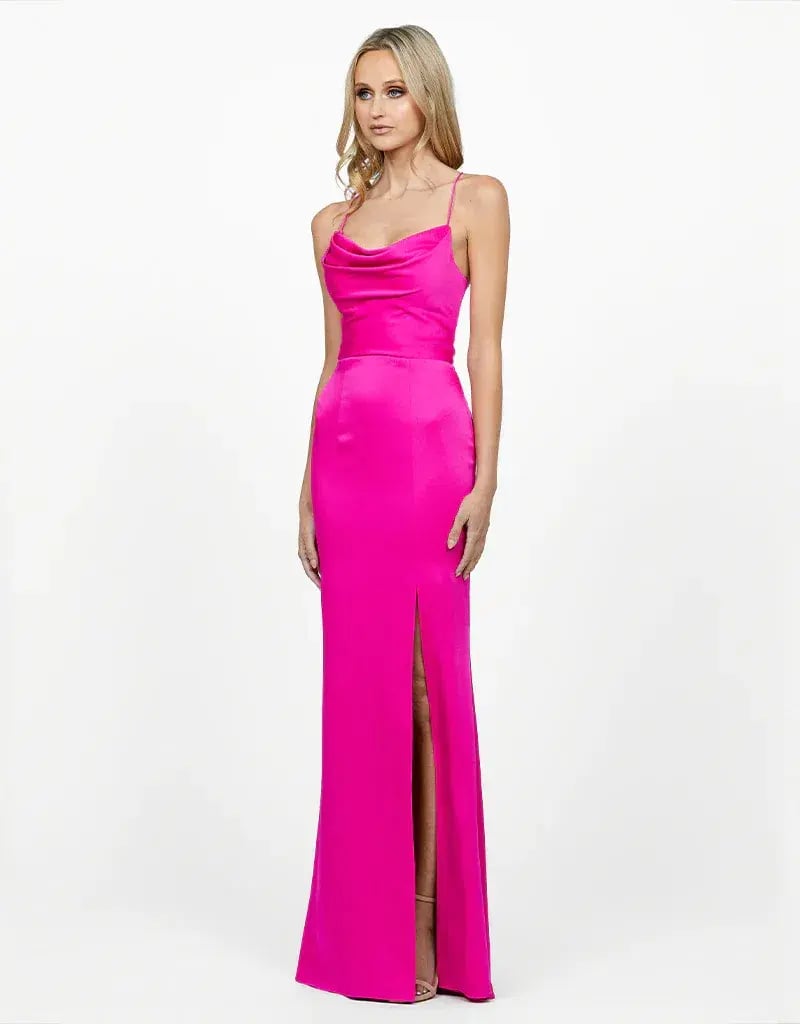 Bariano Valentine Cowl Neck Strappy Back Gown Pink Size AU 14 photo 2