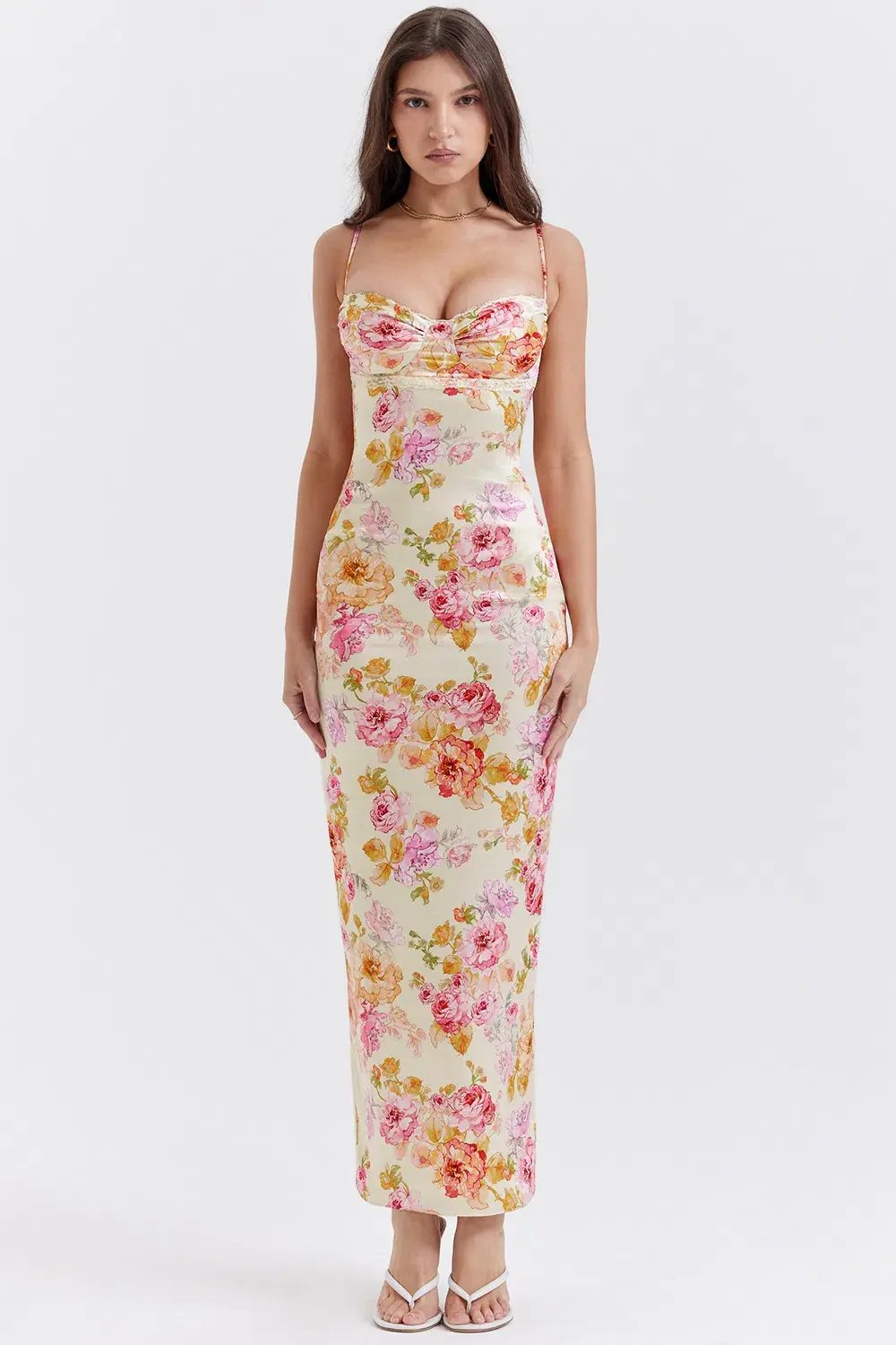 House of CB Josefina Ivory Floral Satin Maxi Dress in XS / Au 6 photo 3