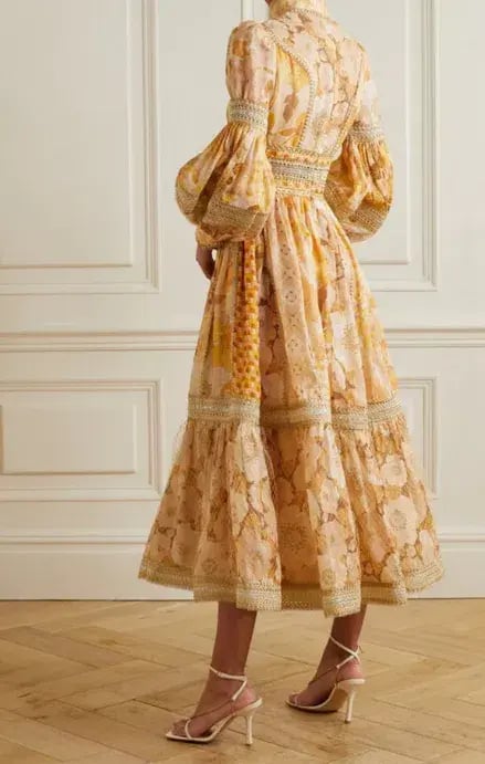 Zimmermann Tempo Spliced Trim Gown Gold Mixed Print Size 16 photo 2