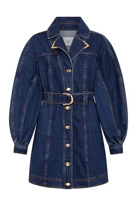 Aje Elena Belted Denim Mini Dress Washed Indigo Size 10 / M photo 3