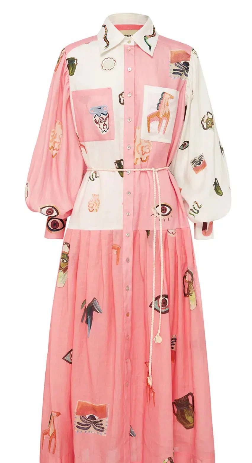 Alemais Cleo Patchwork Shirtdress Pink Size 14 photo 4