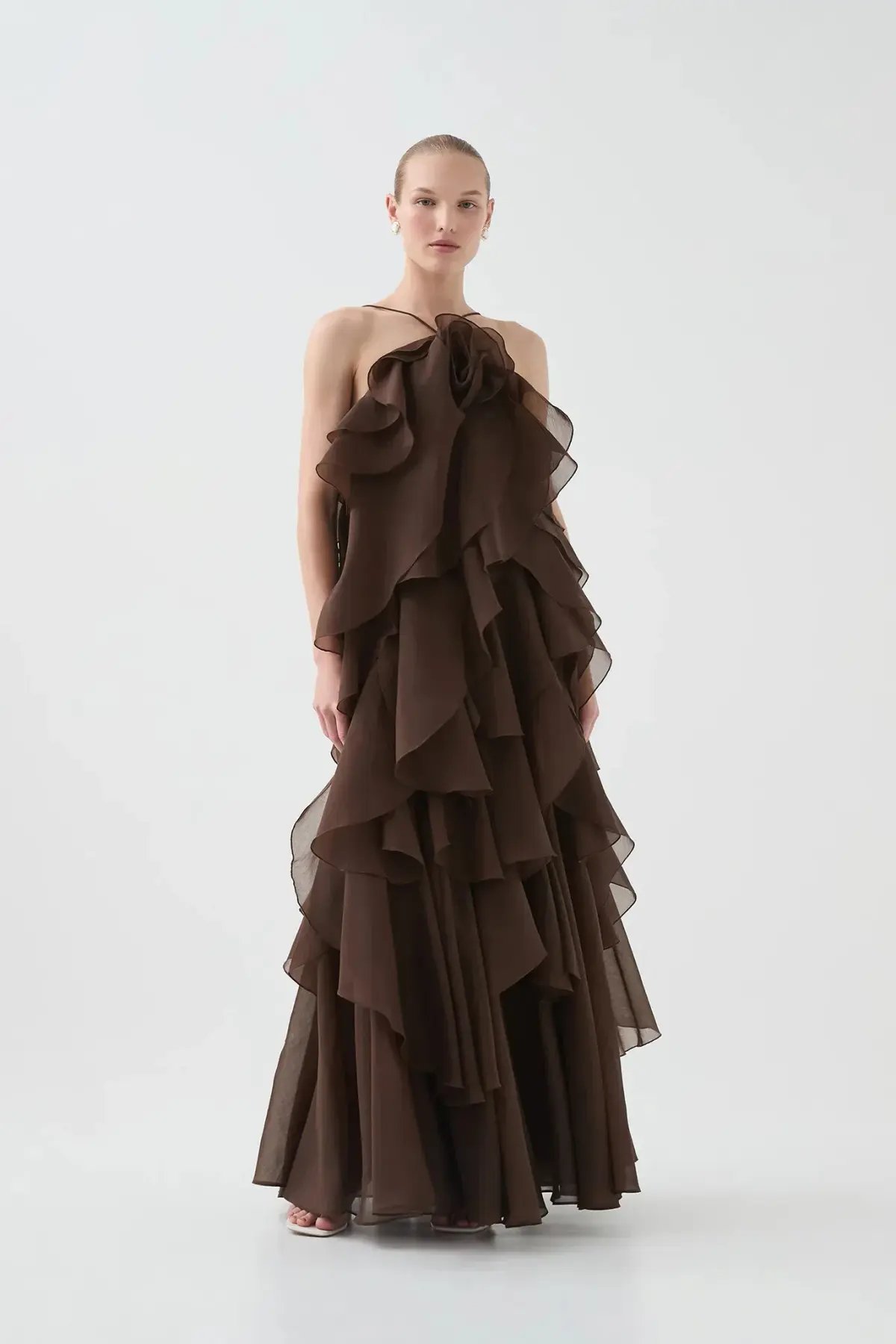 Aje Pandorea Layered Maxi Dress Carob Brown Size 8 photo 3