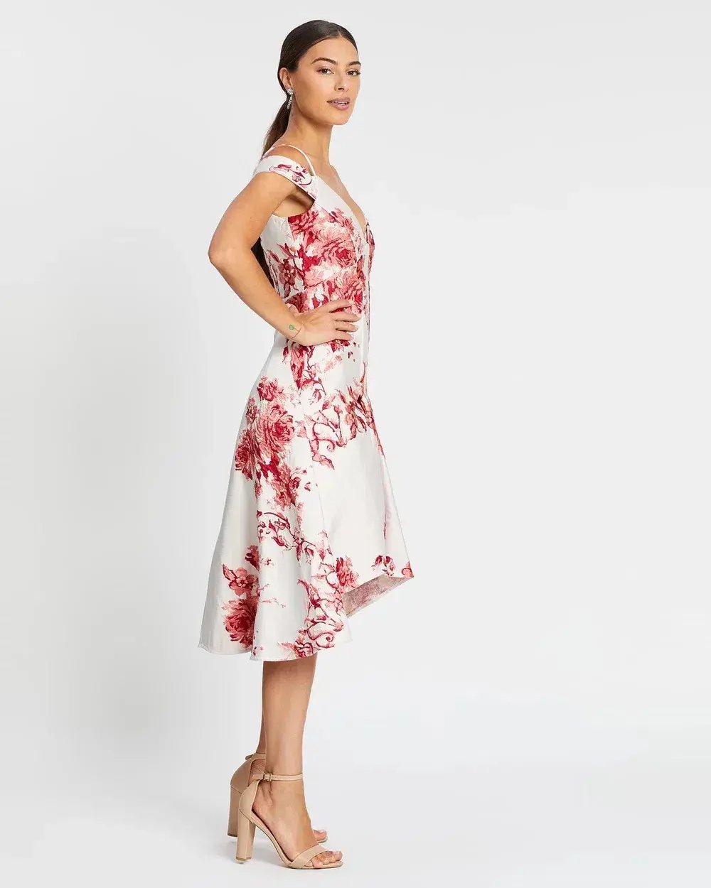 Nicola Finetti Emilia High Low Dress in Pink Roses Size 8 photo 2