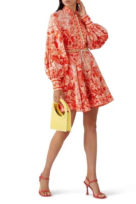 Zimmermann Lyre Billow Sleeve Mini Dress Red Palm Print Size 0/Au 8 photo 2