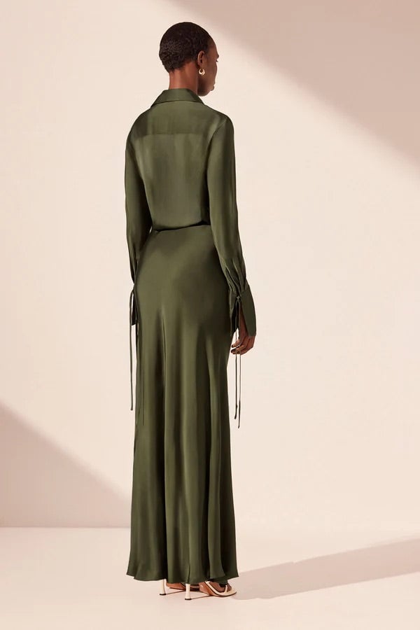 Shona Joy Shae Draped Shirt Maxi Dress - Pine Green photo 3