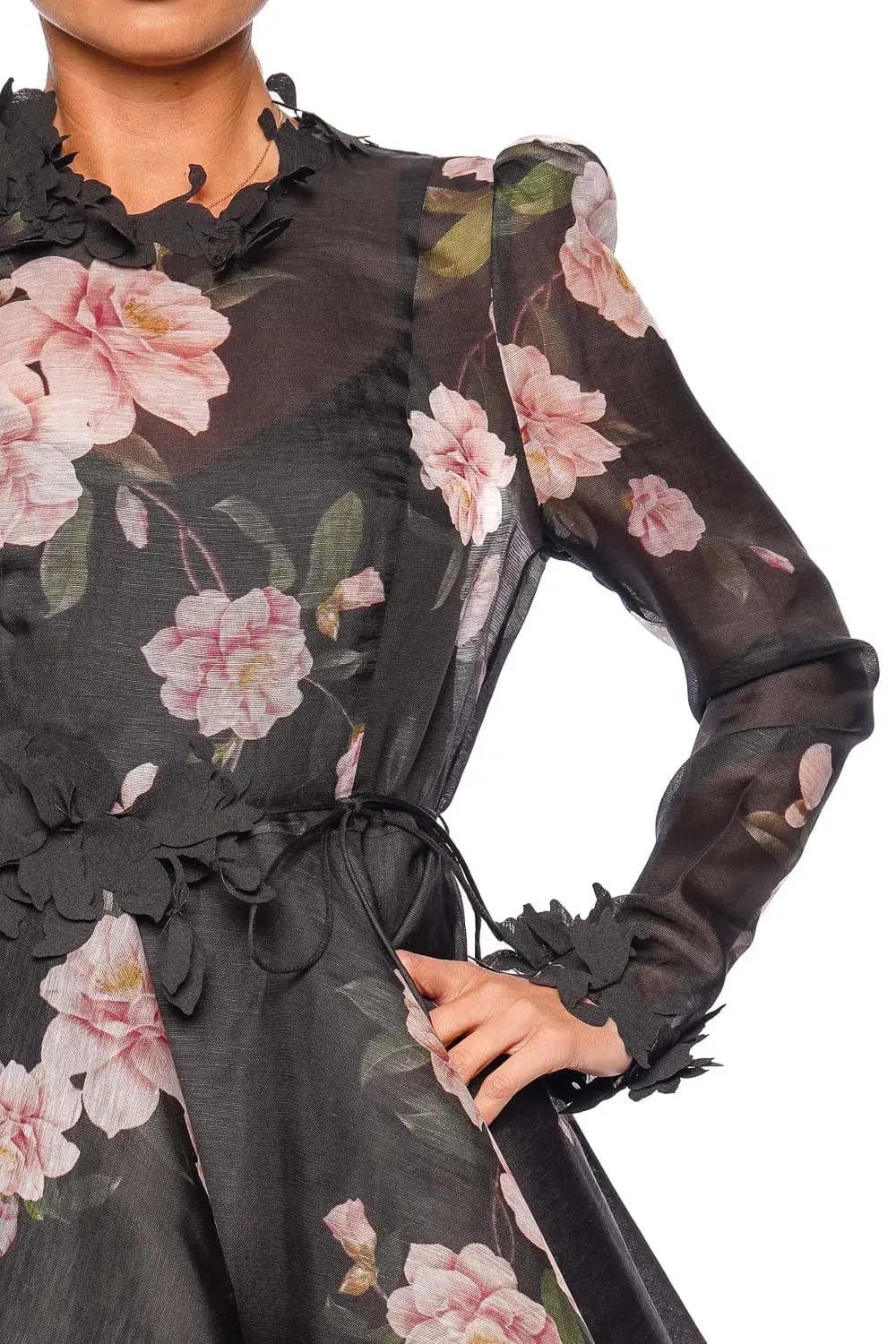 Zimmermann Natura Lift off Mini Dress in Black Camellia Size 0 / AU 8 photo 4