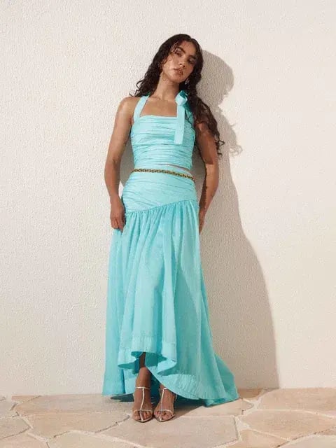 Sheike Cindy Top & Midi Skirt Set Blue Size AU 10 photo 4
