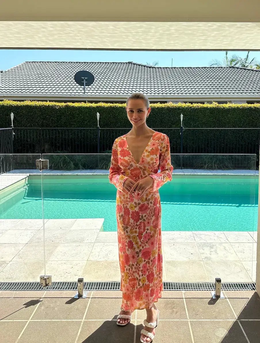 Ownley Zaliah Bias Backless Midi Dress Pink Floral Size 8 photo 3
