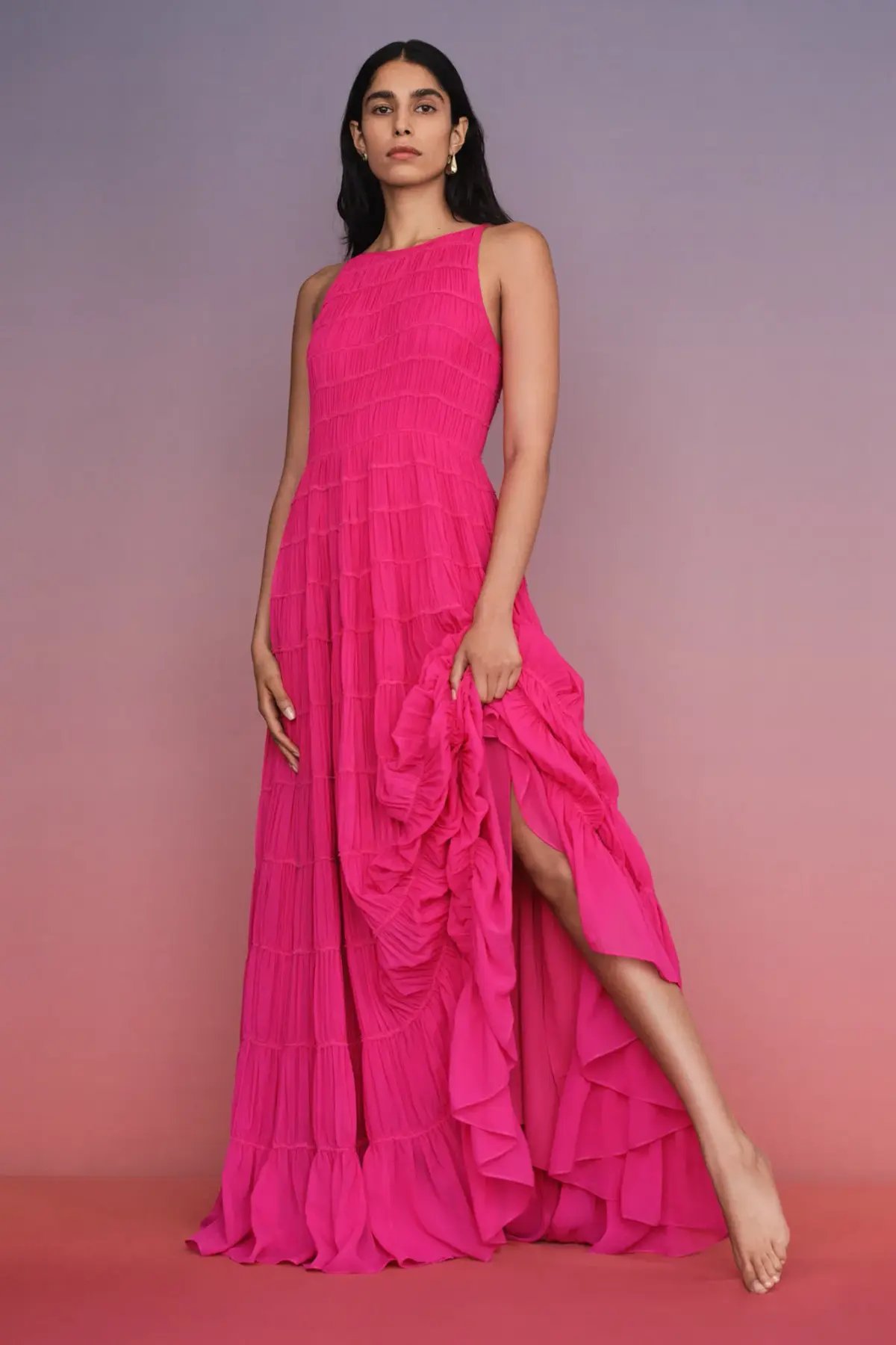 Aje Rosewood Ruched Maxi Dress Magenta Size 6 photo 2