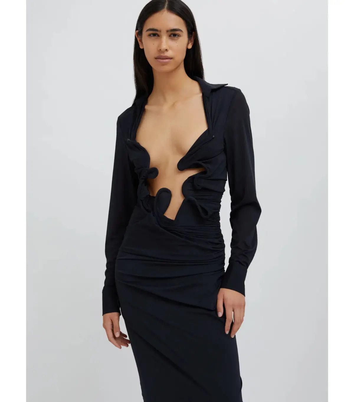 Christopher Esber Venus Plunge Maxi Shirt Dress Black Size AU 6 photo 2