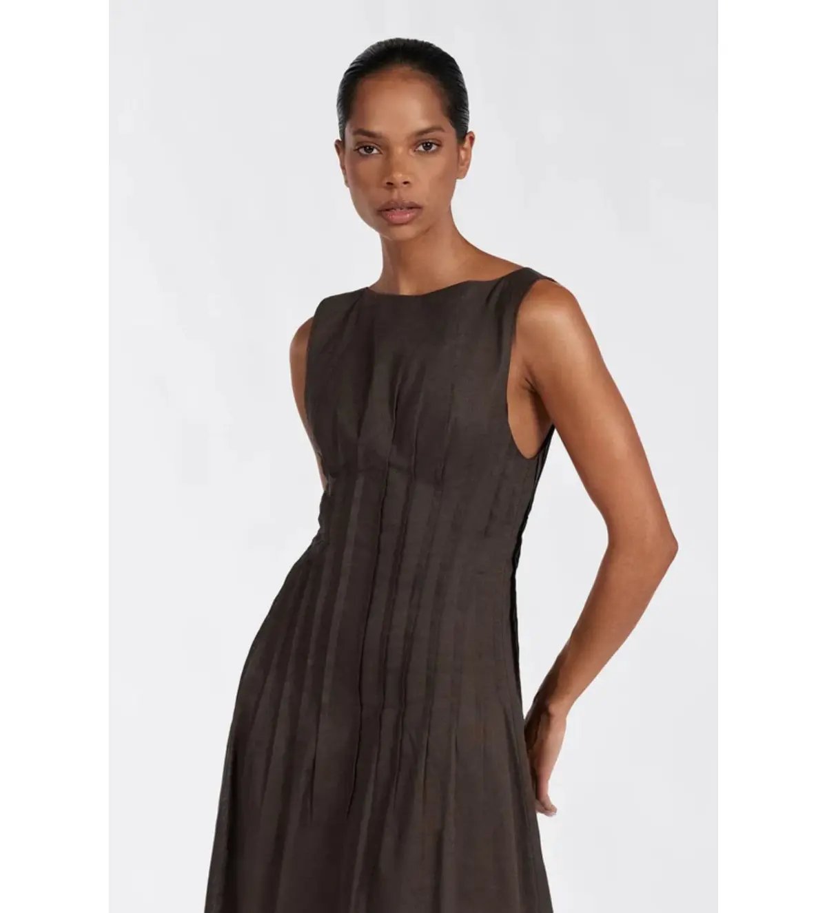 Dissh Mana Bitter Choc Linen Midi Dress Bitter Chocolate Size AU 10 photo 3