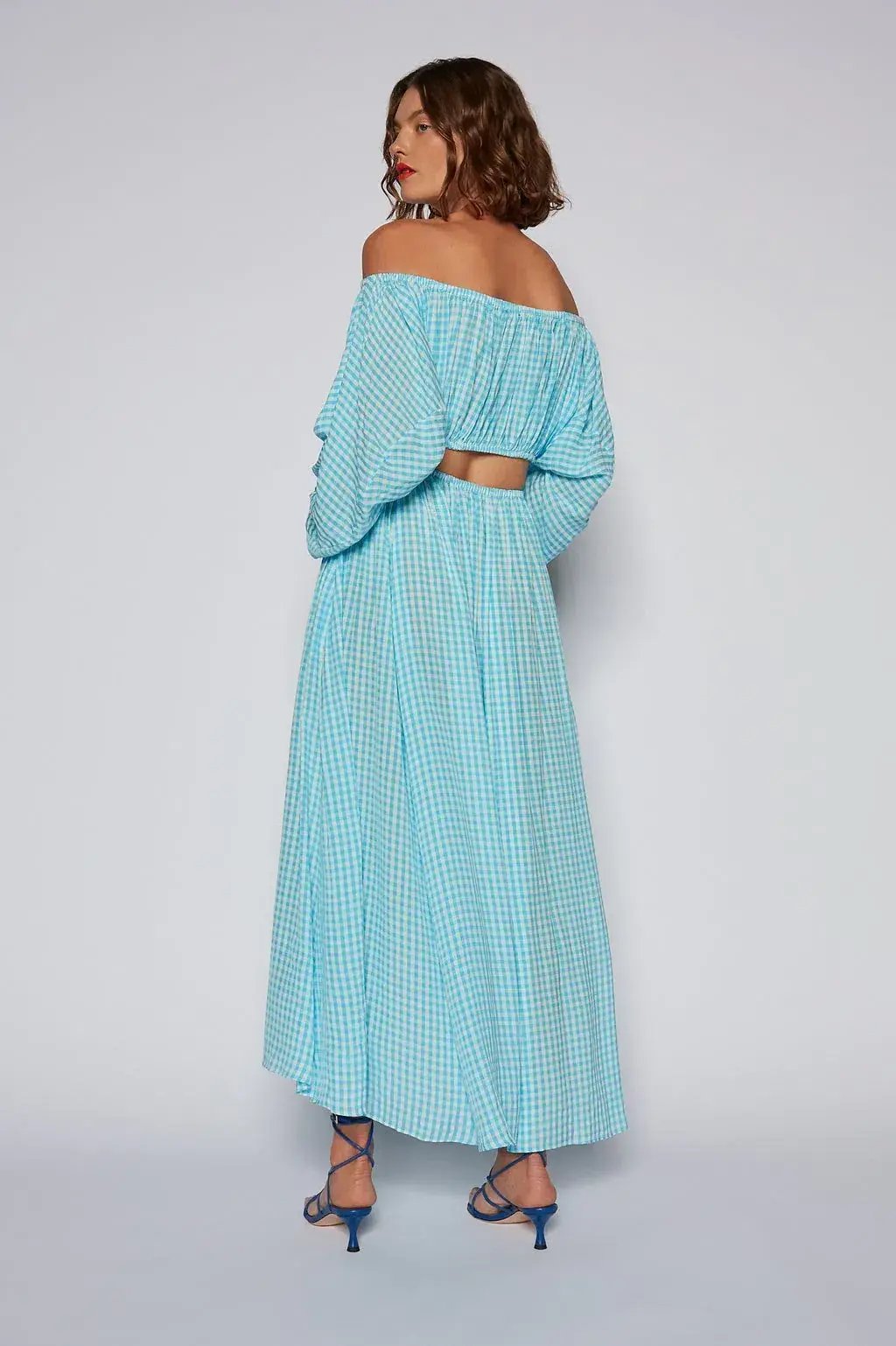 Scanlan Theodore Gingham Cutout Dress in Blue Size 8 photo 4
