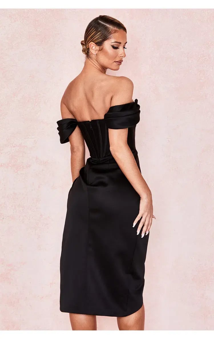 House of Cb Loretta Satin Off Shoulder Dress Black Size XS / Au 6 photo 3
