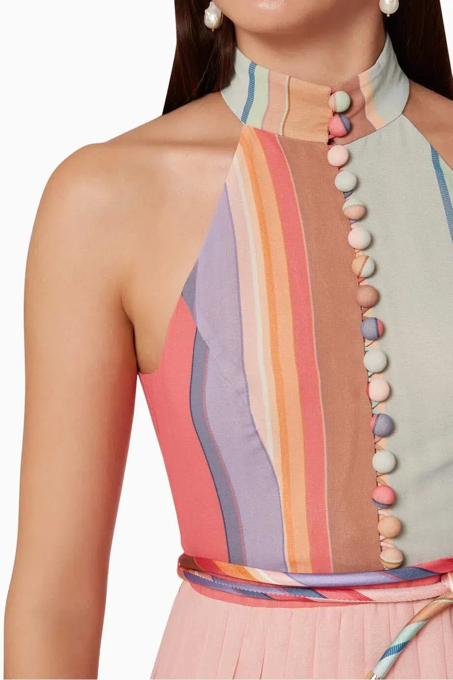 Zimmermann Pleated Picnic Dress Rainbow Stripe Size 1 / Au 10 photo 2