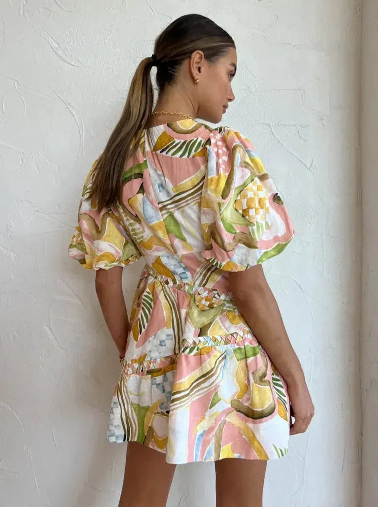 By Nicola Sol Puff Sleeve Mini Dress Swirl Check Size 8 photo 2