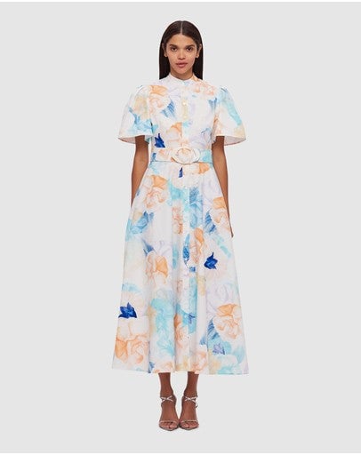 Leo Lin Bianca Short Sleeve Midi Dress - Rosebud Cream Print photo 3